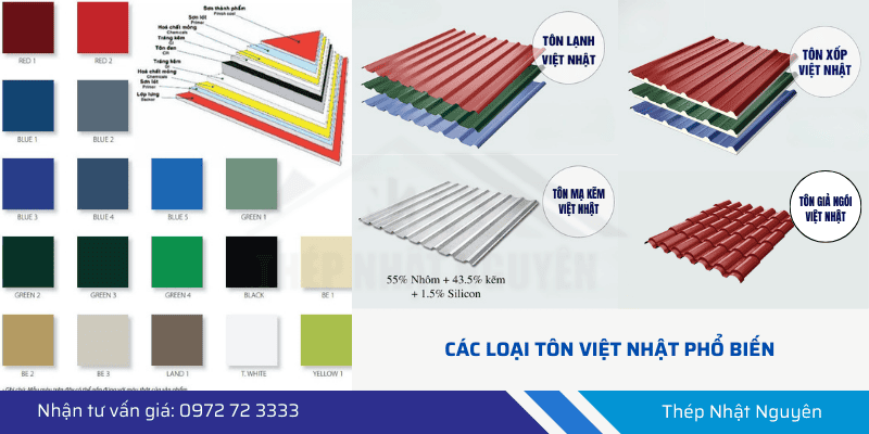 Phân loại và màu sắc tôn Việt Nhật