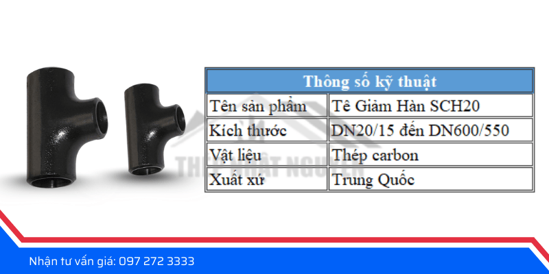 Thông số kỹ thuật tê giảm SCH20
