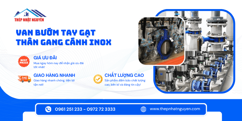 van cánh bướm tay gạt thân gang cánh inox